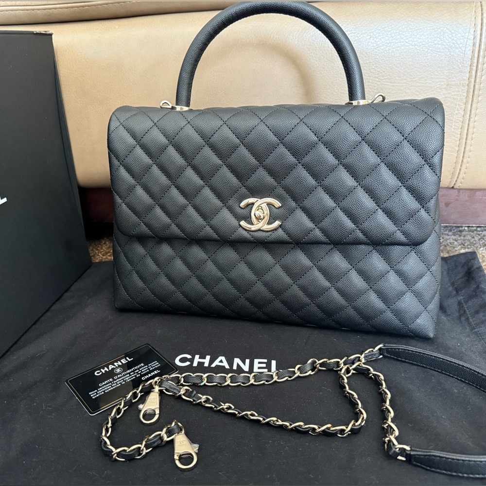 CHANEL COCO  Large (Maxi) Flap Bag with Top Handle  Caviar Black